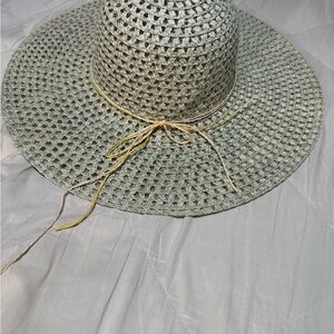 Vintage blue/ Gray Woven Sun/gardening Hat wide brim cottagecore,Sunshine summer